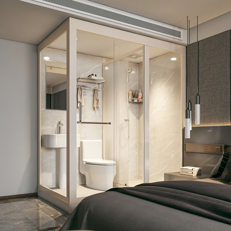 Clear and Frosted Shower Enclosure Easy Clean Glass Shower Kit 75"L x 47"W x 87"H Partition Toilet Included Front Opening Clearhalo 'Bathroom Remodel & Bathroom Fixtures' 'Home Improvement' 'home_improvement' 'home_improvement_shower_stalls_enclosures' 'Shower Stalls & Enclosures' 'shower_stalls_enclosures' 'Showers & Bathtubs' 7417322