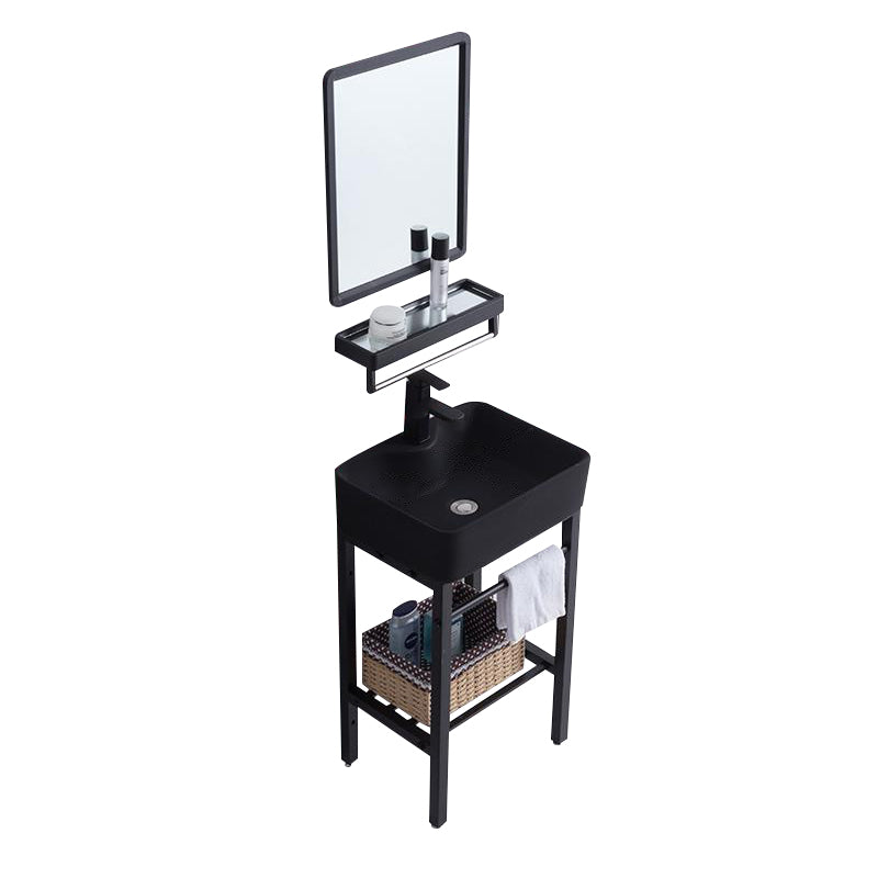 Modern Bathroom Sink Vanity Freestanding Single-Sink Bathroom Vanity Vanity & Faucet & Mirrors Black Clearhalo 'Bathroom Remodel & Bathroom Fixtures' 'Bathroom Vanities' 'bathroom_vanities' 'Home Improvement' 'home_improvement' 'home_improvement_bathroom_vanities' 7444229