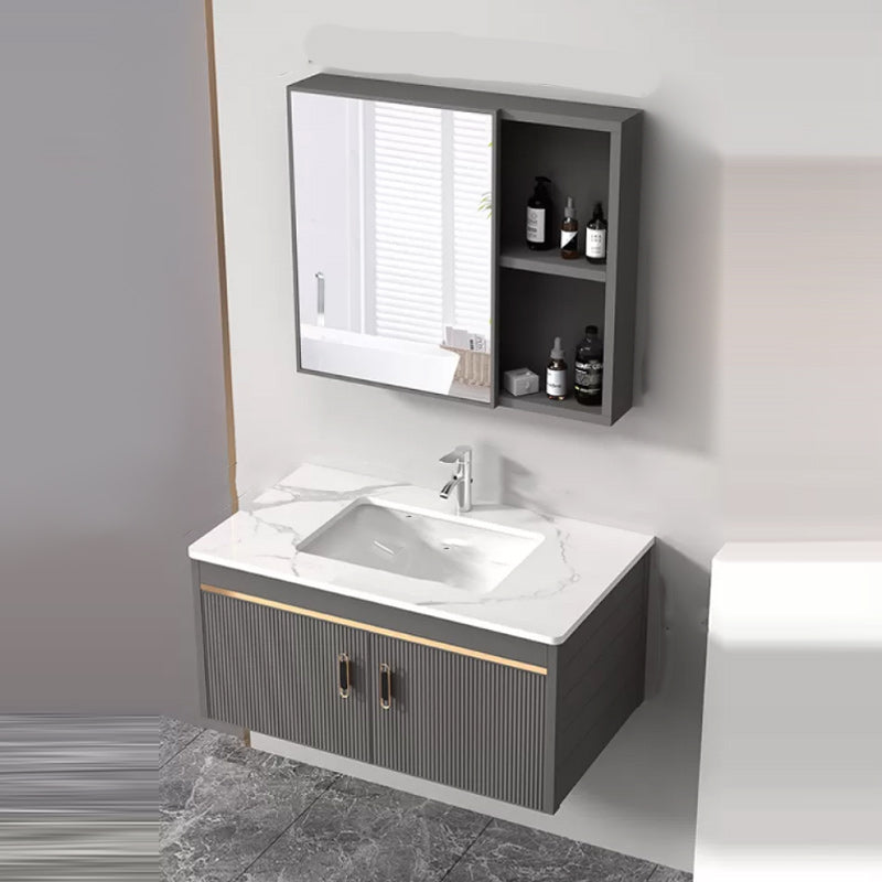Wall Mount Bathroom Sink Vanity Glam Faucet Included Bathroom Vanity Vanity & Faucet & Mirror Cabinet 31"L x 19"W x 16"H Stone Clearhalo 'Bathroom Remodel & Bathroom Fixtures' 'Bathroom Vanities' 'bathroom_vanities' 'Home Improvement' 'home_improvement' 'home_improvement_bathroom_vanities' 7455058