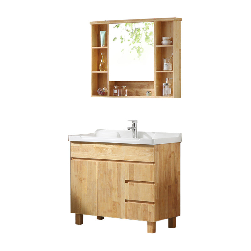 Wood Modern Bathroom Vanity Freestanding Sink Vanity with Mirror Vanity & Faucet & Mirror Cabinet 48"L x 19"W x 32"H Clearhalo 'Bathroom Remodel & Bathroom Fixtures' 'Bathroom Vanities' 'bathroom_vanities' 'Home Improvement' 'home_improvement' 'home_improvement_bathroom_vanities' 7462852