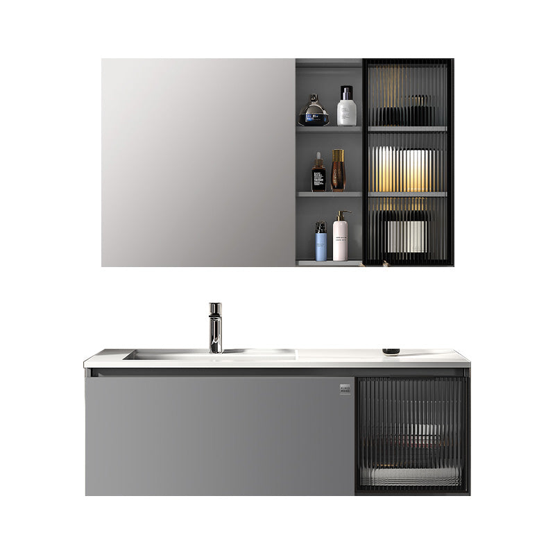 Modern Single Bath Vanity Gray Stone Rectangular Wall Mount Bathroom Vanity Vanity & Faucet & Mirror Cabinet 47"L x 19"W x 16"H Gray Clearhalo 'Bathroom Remodel & Bathroom Fixtures' 'Bathroom Vanities' 'bathroom_vanities' 'Home Improvement' 'home_improvement' 'home_improvement_bathroom_vanities' 7462897