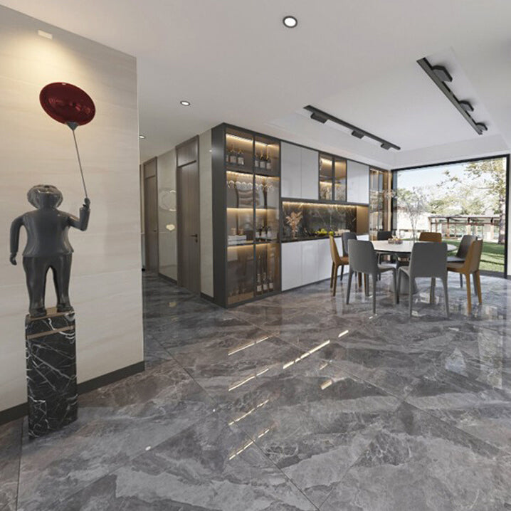 Modern Polished Porcelain Tile Marble Printed Square Floor and Wall Tile Dark Gray-Black 39 Pieces Clearhalo 'Floor Tiles & Wall Tiles' 'floor_tiles_wall_tiles' 'Flooring 'Home Improvement' 'home_improvement' 'home_improvement_floor_tiles_wall_tiles' Walls and Ceiling' 7483321