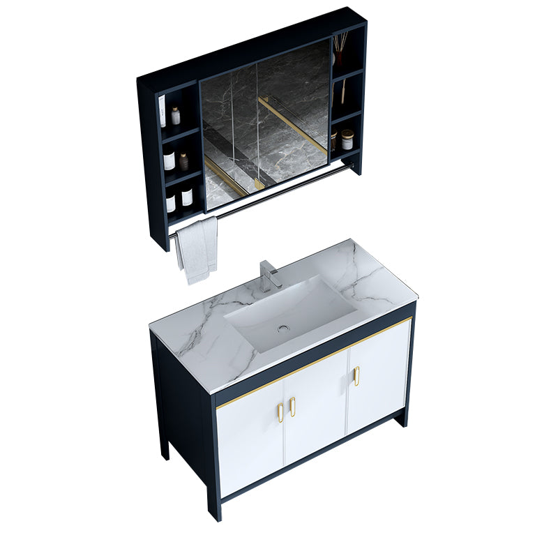 Floor Mount Modern Bathroom Vanity Blue Single-Sink Rectangular Vanity Set Vanity & Faucet & Mirror Cabinet 40"L x 19"W x 30"H Clearhalo 'Bathroom Remodel & Bathroom Fixtures' 'Bathroom Vanities' 'bathroom_vanities' 'Home Improvement' 'home_improvement' 'home_improvement_bathroom_vanities' 7498295