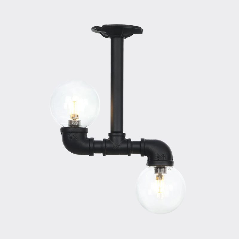 Ball Corridor Semi Flush Light Fixture Vintage Clear Glass 2 Bulbs Black LED Ceiling Lamp Clearhalo 'Ceiling Lights' 'Close To Ceiling Lights' 'Close to ceiling' 'Glass shade' 'Glass' 'Pendant Lights' 'Semi-flushmount' Lighting' 754107