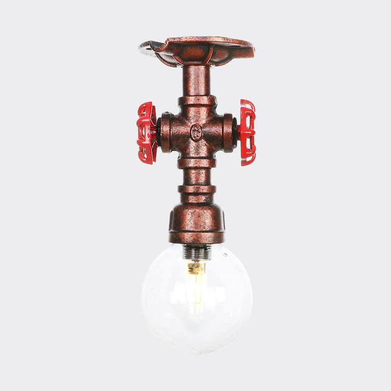 1 Bulb Semi Flush Ceiling Light Industrial Globe Clear Glass LED Flush Mount Lamp in Copper Clearhalo 'Ceiling Lights' 'Close To Ceiling Lights' 'Close to ceiling' 'Glass shade' 'Glass' 'Semi-flushmount' Lighting' 754188