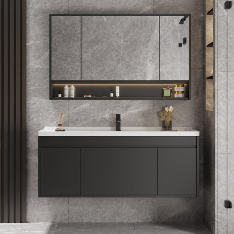 Wall Mount Bathroom Vanity Modern Ceramic Gray Rectangular Single Vanity Set Vanity & Faucet & Mirror Cabinet https: res.litfad.com site img item 2023 02 08 7551285 1200x1200.jpg Clearhalo 'Bathroom Remodel & Bathroom Fixtures' 'Bathroom Vanities' 'bathroom_vanities' 'Home Improvement' 'home_improvement' 'home_improvement_bathroom_vanities' 7551285