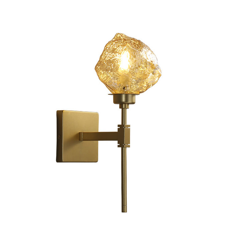Brass Ice Block Wall Light Sconce Post Modern 1 Head Amber/Smoke Gray