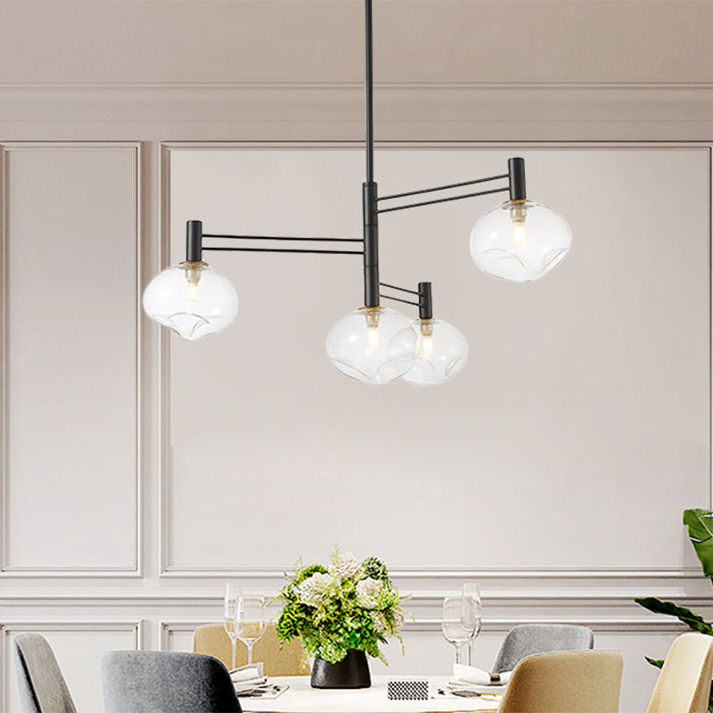 Black Oval Semi Mount Lighting Modern 4 Bulbs Clear Dimpled Glass LED Close to Ceiling Lamp Clearhalo 'Ceiling Lights' 'Close To Ceiling Lights' 'Close to ceiling' 'Glass shade' 'Glass' 'Semi-flushmount' Lighting' 759099