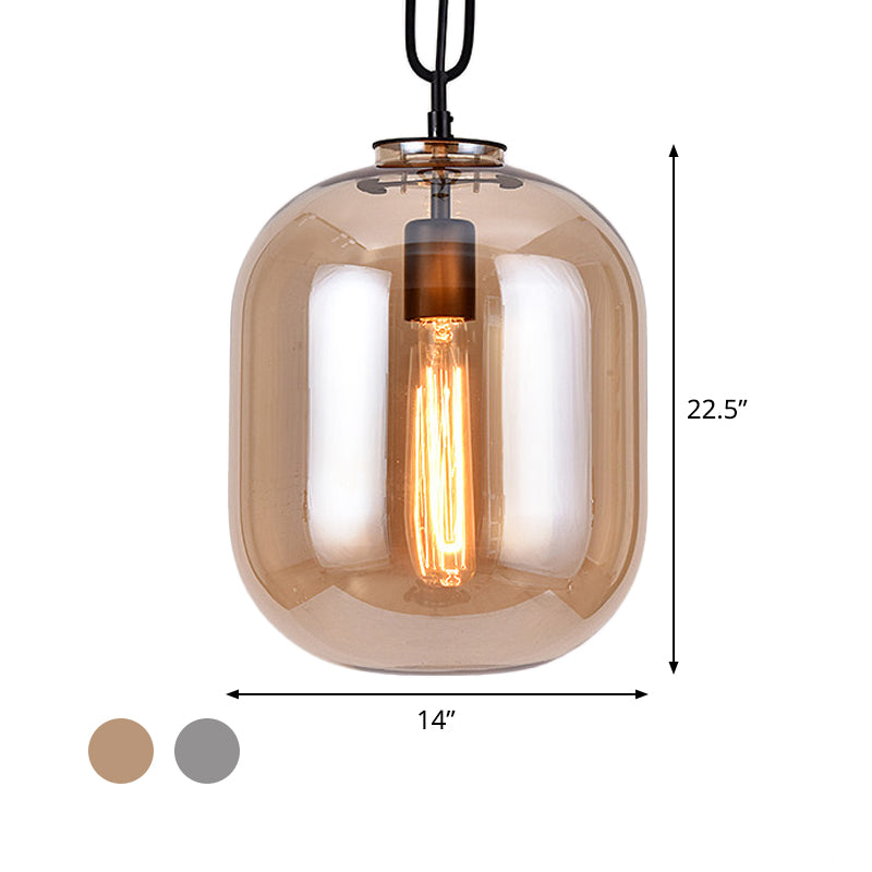 Industrial Oblong Ceiling Light 1 Head 10"/14" Wide Smoke Gray/Cognac Glass Suspension Pendant Lamp Clearhalo 'Ceiling Lights' 'Close To Ceiling Lights' 'Glass shade' 'Glass' 'Industrial Pendants' 'Industrial' 'Island Lights' 'Middle Century Pendants' 'Pendant Lights' 'Pendants' 'Tiffany' Lighting' 759744