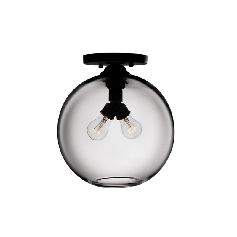 Globe Shade Semi Flush Dining Room Red/Brown/Blue Glass Industrial Style 1/2 Light Black Ceiling Lighting Clearhalo 'Ceiling Lights' 'Close To Ceiling Lights' 'Close to ceiling' 'Flush mount' 'Industrial Flush Mount' Lighting' 764431