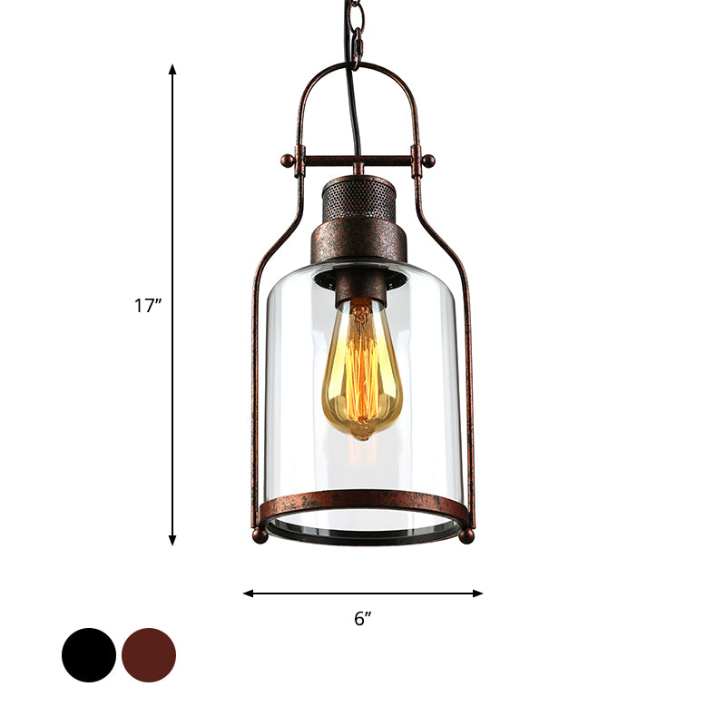 Black/Rust 1 Light Pendant Ceiling Light Farmhouse Clear Glass Mason Jar Hanging Lamp Clearhalo 'Ceiling Lights' 'Close To Ceiling Lights' 'Glass shade' 'Glass' 'Industrial Pendants' 'Industrial' 'Middle Century Pendants' 'Pendant Lights' 'Pendants' 'Tiffany' Lighting' 765095
