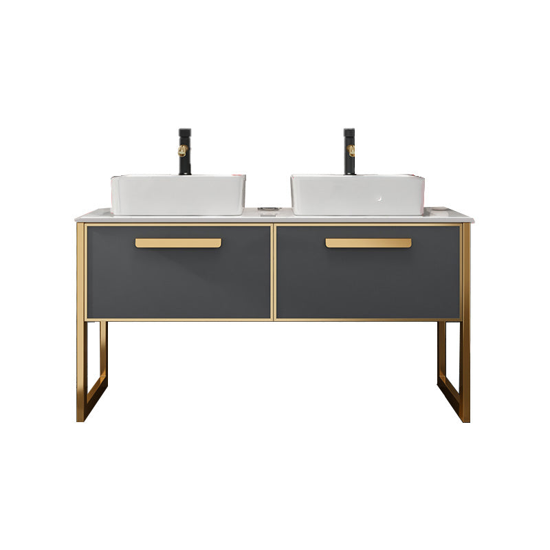 Metal Glam Sink Vanity Freestanding Faucet Included Bathroom Sink Vanity Vanity & Faucet 55"L x 18"W x 28"H Clearhalo 'Bathroom Remodel & Bathroom Fixtures' 'Bathroom Vanities' 'bathroom_vanities' 'Home Improvement' 'home_improvement' 'home_improvement_bathroom_vanities' 7667342