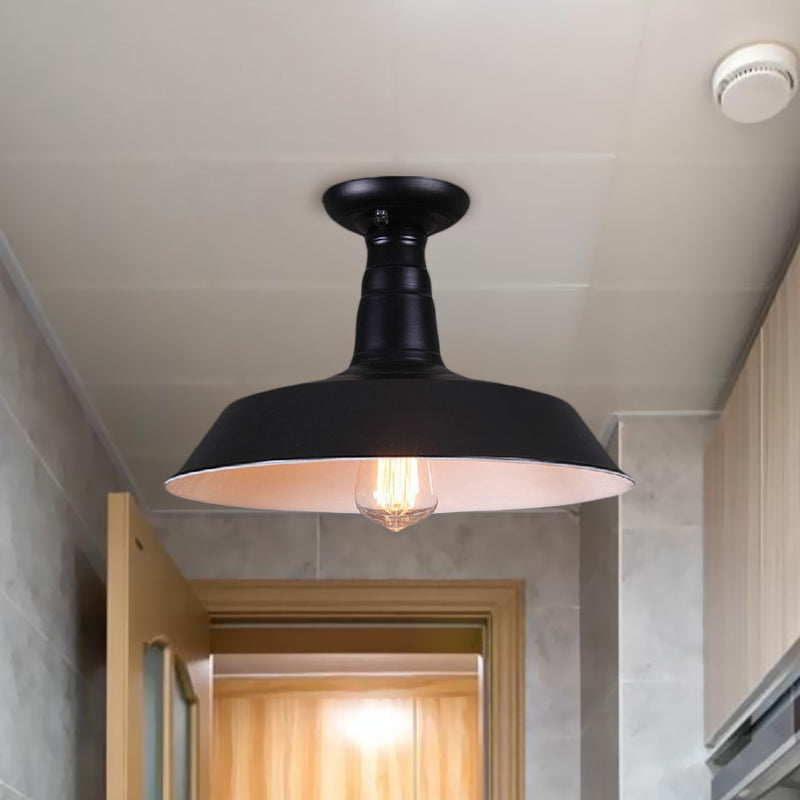 10"/14" Dia 1 Bulb Semi-Flush Mount Light Industrial Barn Shade Metallic Close to Ceiling Light in Black Clearhalo 'Ceiling Lights' 'Close To Ceiling Lights' 'Close to ceiling' 'Semi-flushmount' Lighting' 767177