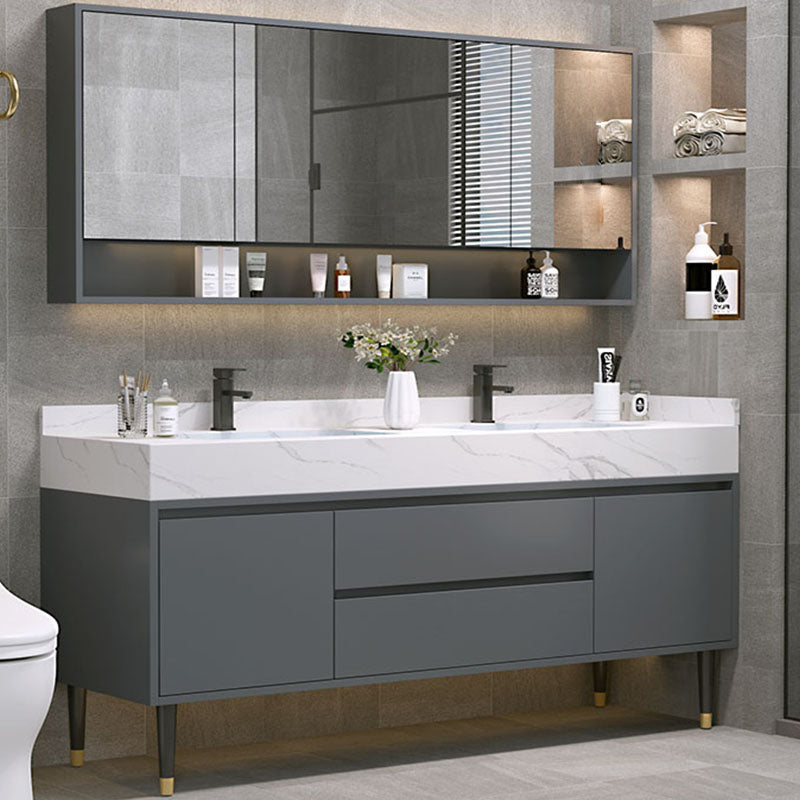 Glam Bathroom Sink Vanity Freestanding Bathroom Vanity with Mirror Vanity & Faucet & Mirror Cabinet https: res.litfad.com site img item 2023 02 20 7678580 1200x1200.jpg Clearhalo 'Bathroom Remodel & Bathroom Fixtures' 'Bathroom Vanities' 'bathroom_vanities' 'Home Improvement' 'home_improvement' 'home_improvement_bathroom_vanities' 7678580