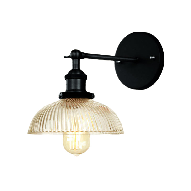 Rustic Style Dome Wall Lighting Fixture 1 Bulb Prismatic Glass Sconce Light in Black/Brass/Weathered Copper Clearhalo 'Art deco wall lights' 'Cast Iron' 'Glass' 'Industrial wall lights' 'Industrial' 'Middle century wall lights' 'Modern' 'Rustic wall lights' 'Tiffany' 'Traditional wall lights' 'Wall Lamps & Sconces' 'Wall Lights' Lighting' 768446