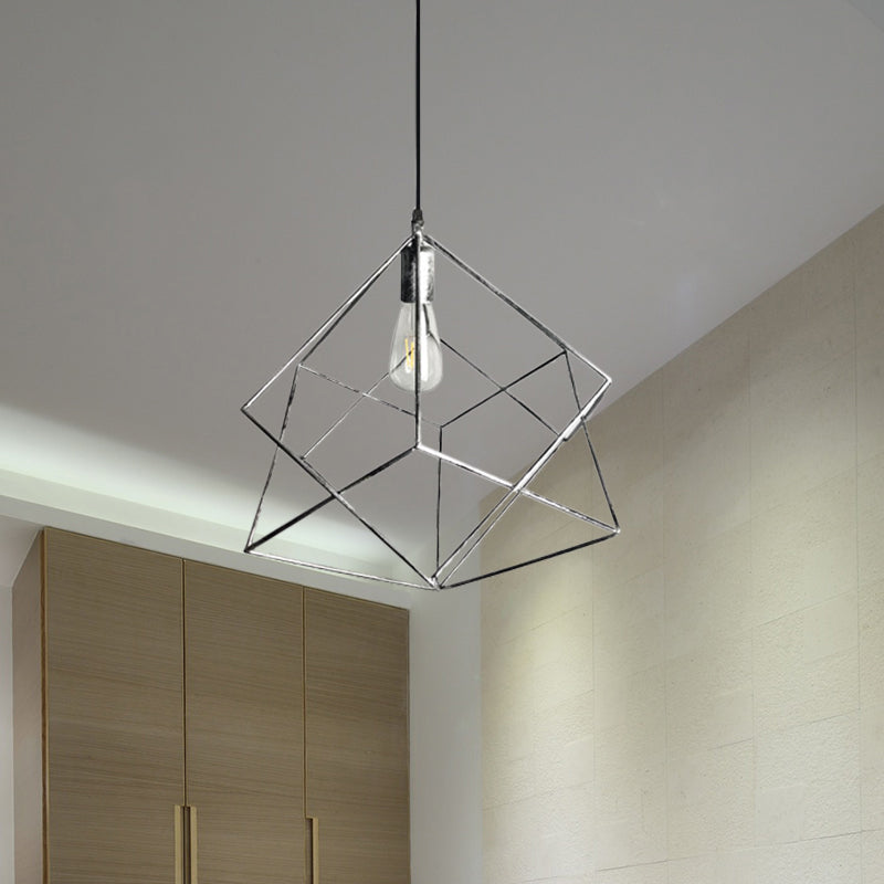 Industrial Polyhedron Pendant Lamp 1 Head Metallic Hanging Ceiling Light in Dark Rust/Aged Silver for Restaurant Clearhalo 'Art Deco Pendants' 'Cast Iron' 'Ceiling Lights' 'Ceramic' 'Crystal' 'Industrial Pendants' 'Industrial' 'Metal' 'Middle Century Pendants' 'Pendant Lights' 'Pendants' 'Tiffany' Lighting' 768689