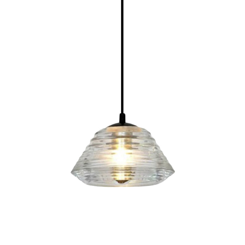 Cone/Dome/Flared Pendant Lighting Modernist Clear Ruffle Glass 1 Light Black Hanging Ceiling Lamp Clearhalo 'Ceiling Lights' 'Glass shade' 'Glass' 'Modern Pendants' 'Modern' 'Pendant Lights' 'Pendants' Lighting' 770163