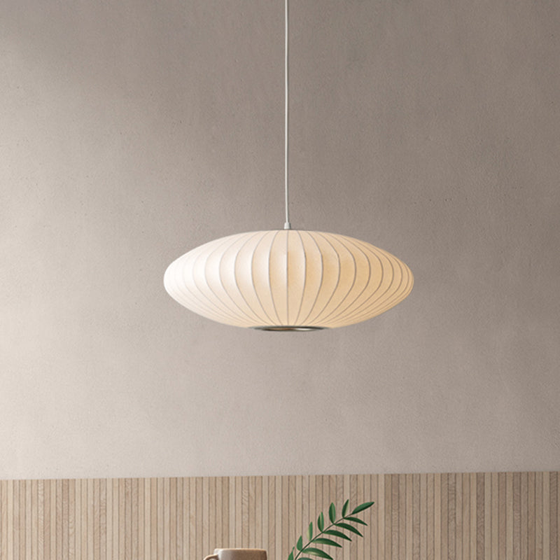 16"/19.5"/23.5"W Saucer Hanging Ceiling Light Modernist Fabric 1 Light White Suspension Pendant Clearhalo 'Ceiling Lights' 'Modern Pendants' 'Modern' 'Pendant Lights' 'Pendants' Lighting' 771062