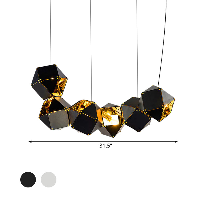 8/12 Heads Multifaceted Metal Chandelier Light Modern Black/White Dining Room Pendant Light Fixture Clearhalo 'Ceiling Lights' 'Chandeliers' 'Modern Chandeliers' 'Modern' Lighting' 771879
