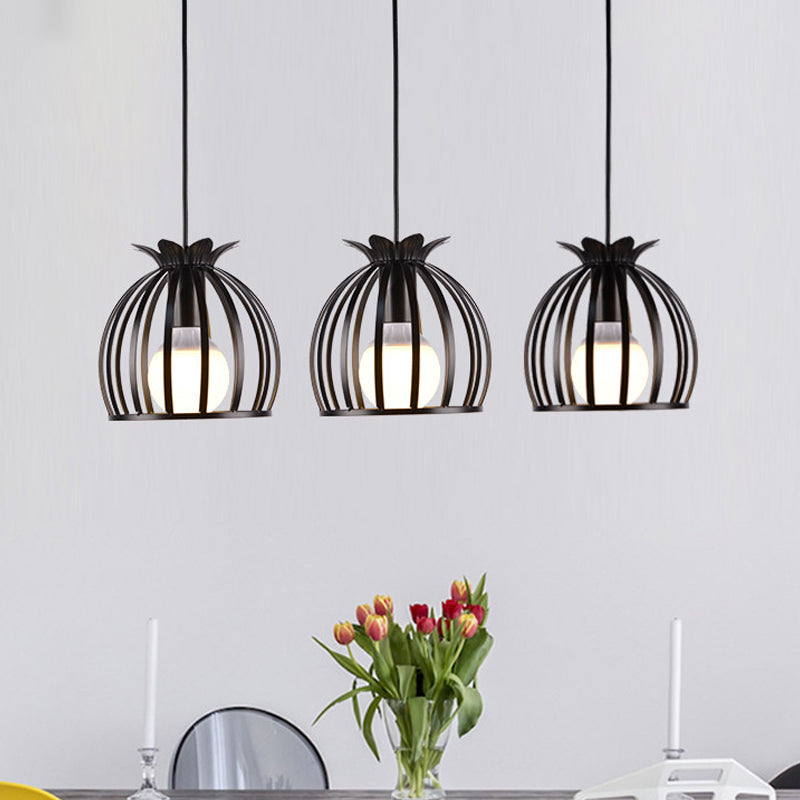 3 Heads Pendant Lighting with Dome Cage Shade Metallic Loft Style Dining Room Suspended Lamp in Black/White Clearhalo 'Art Deco Pendants' 'Black' 'Cast Iron' 'Ceiling Lights' 'Ceramic' 'Crystal' 'Industrial Pendants' 'Industrial' 'Metal' 'Middle Century Pendants' 'Pendant Lights' 'Pendants' 'Rustic Pendants' 'Tiffany' Lighting' 772269