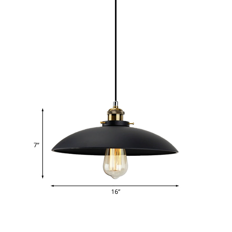 Black Saucer Shade Pendant Lighting Industrial Metallic 1 Light Dining Table Hanging Lamp, 12.5"/16" Width Clearhalo 'Art Deco Pendants' 'Black' 'Cast Iron' 'Ceiling Lights' 'Ceramic' 'Crystal' 'Industrial Pendants' 'Industrial' 'Metal' 'Middle Century Pendants' 'Pendant Lights' 'Pendants' 'Rustic Pendants' 'Tiffany' Lighting' 773668