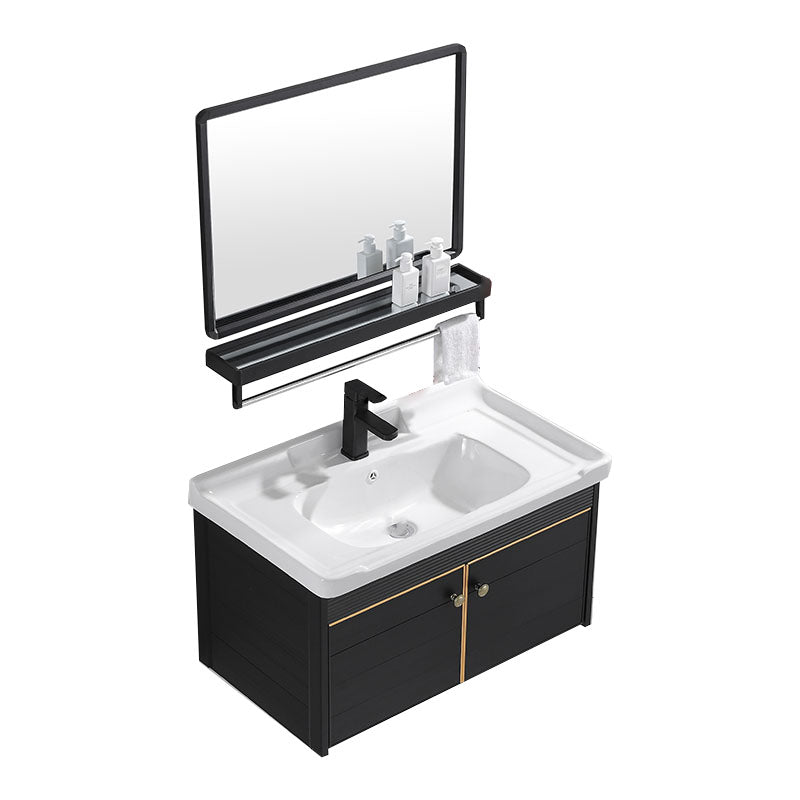 Modern Metal Wall Mount Sink Vanity Single Sink with Doors for Bathroom Vanity & Faucet & Mirrors Clearhalo 'Bathroom Remodel & Bathroom Fixtures' 'Bathroom Vanities' 'bathroom_vanities' 'Home Improvement' 'home_improvement' 'home_improvement_bathroom_vanities' 7737824