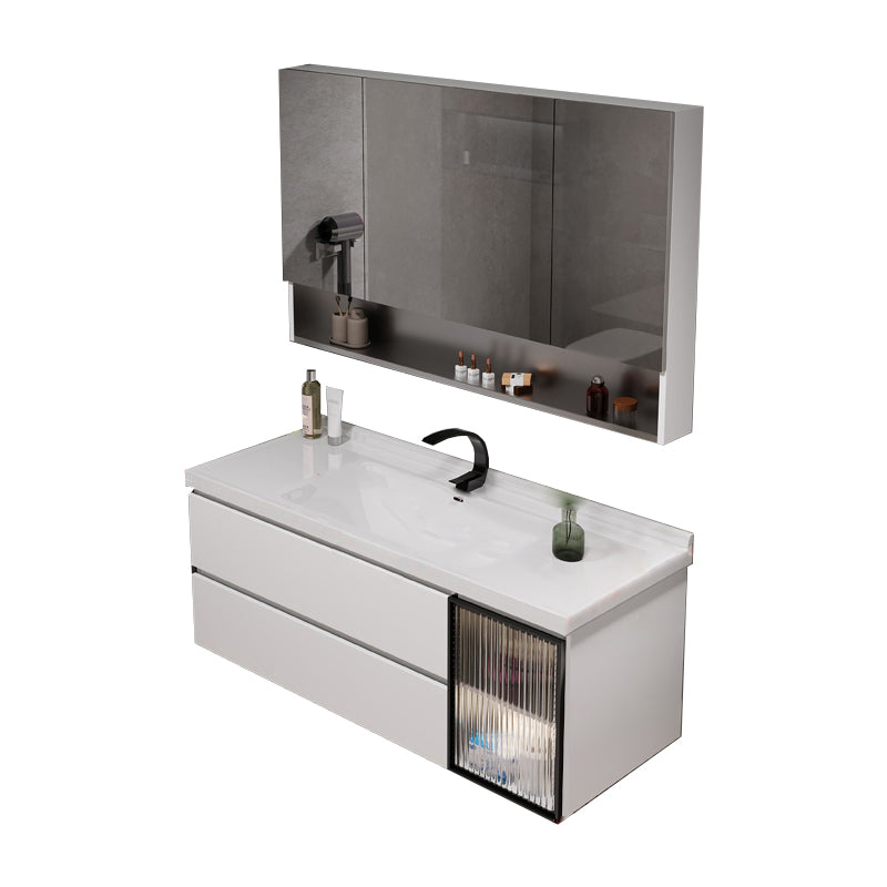 2 Drawers Vanity White Metal Frame Wall Mount Rectangular Mirror Single Sink Vanity Vanity & Faucet & Mirror Cabinet https: res.litfad.com site img item 2023 03 01 7769929 1200x1200.jpg Clearhalo 'Bathroom Remodel & Bathroom Fixtures' 'Bathroom Vanities' 'bathroom_vanities' 'Home Improvement' 'home_improvement' 'home_improvement_bathroom_vanities' 7769929