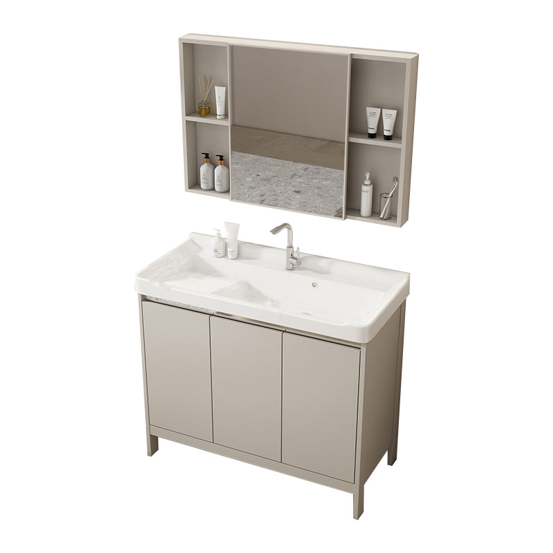 Rectangular Freestanding Bathroom Vanity Modern Gray Single-Sink Vanity Set Vanity & Faucet & Mirror Cabinet Washboard Included Clearhalo 'Bathroom Remodel & Bathroom Fixtures' 'Bathroom Vanities' 'bathroom_vanities' 'Home Improvement' 'home_improvement' 'home_improvement_bathroom_vanities' 7784631