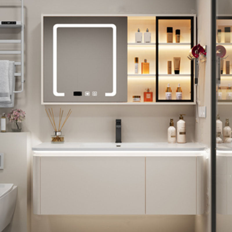 Wall Mount Modern Bathroom Sink Vanity with Mirror Faucet Sink Vanity & Faucet & Smart Medicine Cabinet 47"L x 20"W x 20"H Clearhalo 'Bathroom Remodel & Bathroom Fixtures' 'Bathroom Vanities' 'bathroom_vanities' 'Home Improvement' 'home_improvement' 'home_improvement_bathroom_vanities' 7817793