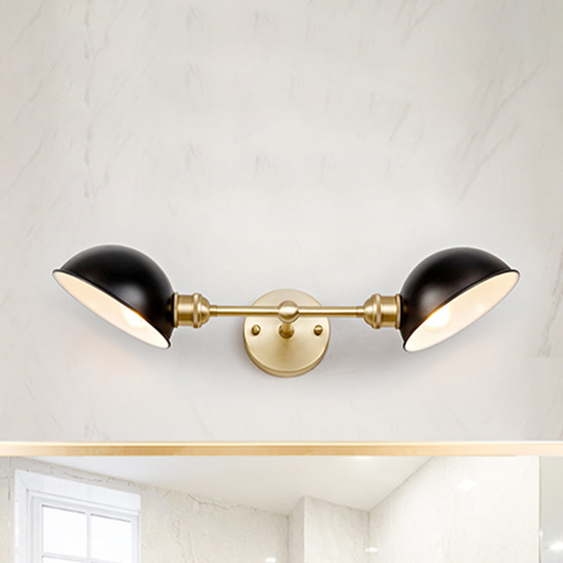Metallic Dual Dome Vanity Light Fixture Vintage 2 Bulbs Bathroom Wall Mount Lamp in Black/Brass Clearhalo 'Vanity Lights' 'Wall Lights' Lighting' 782229