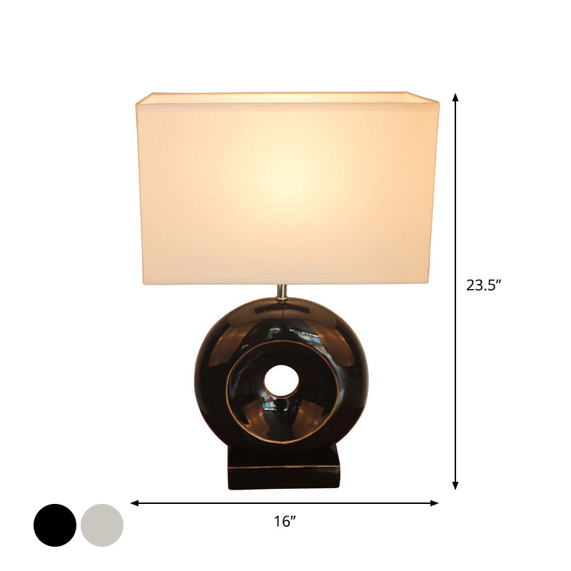 Resin Silver/Black Table Light Circle 1 Bulb Transitional Nightstand Light with Rectangle/Drum Fabric Shade Clearhalo 'Lamps' 'Table Lamps' Lighting' 786321