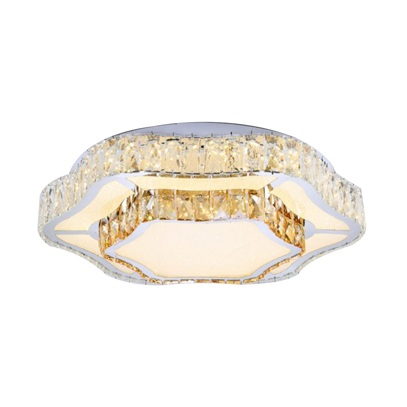 2 Layers Flower LED Flush Light Contemporary Chrome Crystal Ceiling Mounted Lamp for Living Room Clearhalo 'Ceiling Lights' 'Close To Ceiling Lights' 'Close to ceiling' 'Flush mount' Lighting' 790600