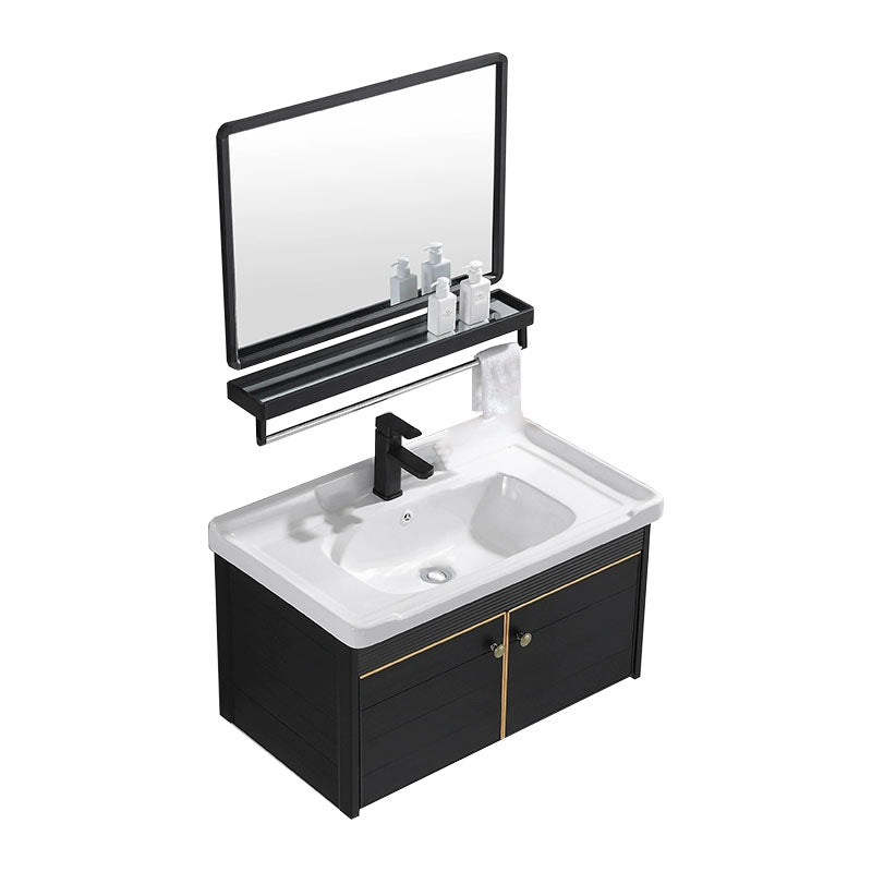 Wall Mount Metal Modern Sink Vanity with Sink for Bathroom in Black Vanity & Faucet & Mirrors Clearhalo 'Bathroom Remodel & Bathroom Fixtures' 'Bathroom Vanities' 'bathroom_vanities' 'Home Improvement' 'home_improvement' 'home_improvement_bathroom_vanities' 7943064