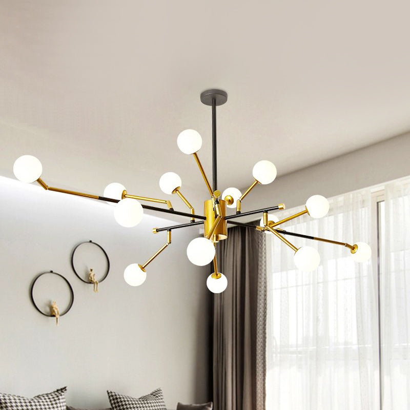 Sputnik Metal Chandelier Lighting Contemporary Multi Lights Brass Hanging Pendant Lamp in Gold with Milk Glass Molecular Shade Clearhalo 'Ceiling Lights' 'Chandeliers' 'Modern Chandeliers' 'Modern' Lighting' 799008