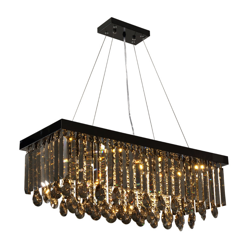 Rectangle Black Crystal Island Pendant Light Country 23.5"/31.5" L 8-Light Dining Room Hanging Lamp Kit Clearhalo 'Ceiling Lights' 'Island Lights' Lighting' 801986