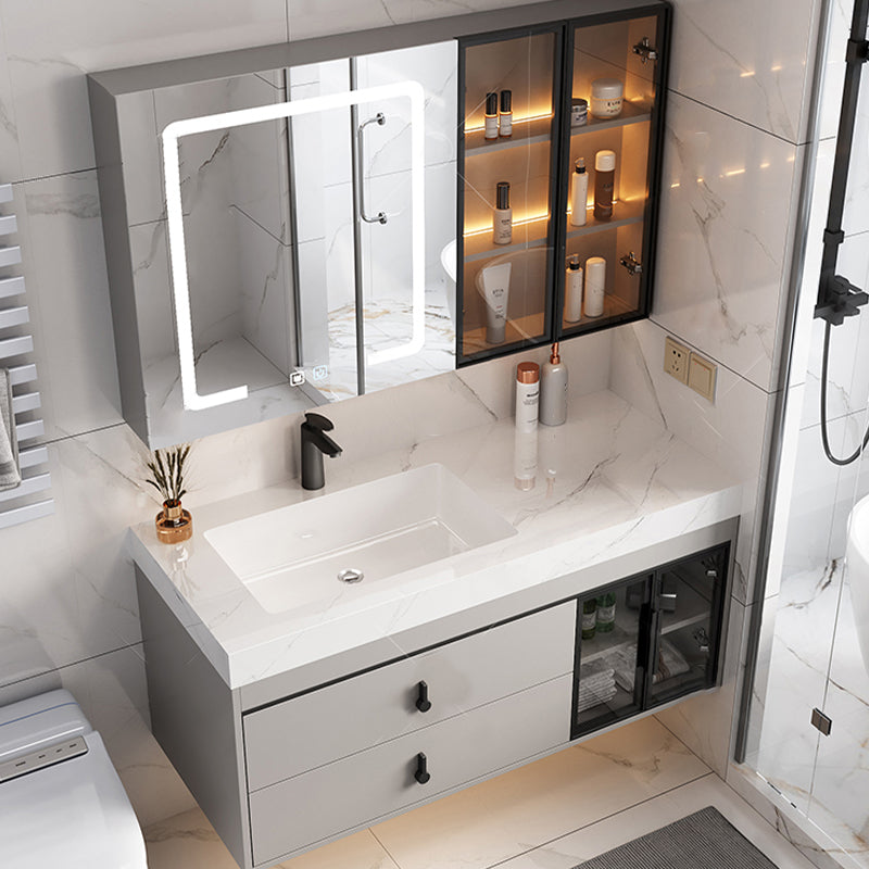 Stone Modern Mirror Included Bathroom Sink Vanity with Doors Sink Faucet Vanity & Faucet & Smart Medicine Cabinet https: res.litfad.com site img item 2023 03 03 8020422 1200x1200.jpg Clearhalo 'Bathroom Remodel & Bathroom Fixtures' 'Bathroom Vanities' 'bathroom_vanities' 'Home Improvement' 'home_improvement' 'home_improvement_bathroom_vanities' 8020422