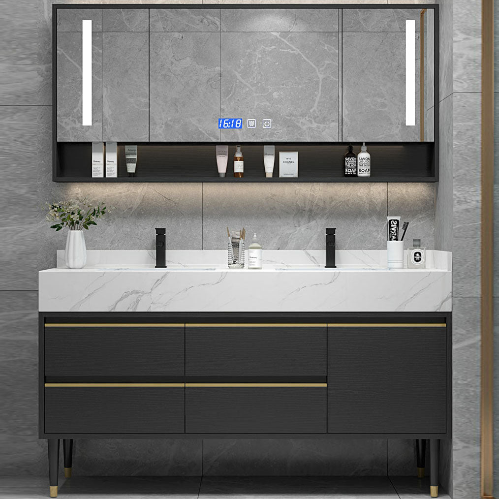 Faucet Included Freestanding Sink Vanity with Mirror Doors Drawers for Bathroom Vanity & Faucet & Smart Medicine Cabinet 71"L x 20"W x 31"H Clearhalo 'Bathroom Remodel & Bathroom Fixtures' 'Bathroom Vanities' 'bathroom_vanities' 'Home Improvement' 'home_improvement' 'home_improvement_bathroom_vanities' 8026347