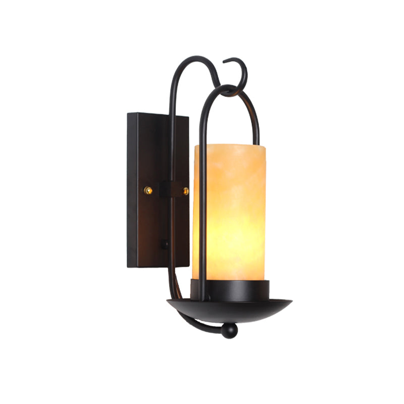 Black 1 Bulb Wall Lighting Fixture Countryside Glass Cylindrical Wall Sconce Light for Outdoor Clearhalo 'Wall Lamps & Sconces' 'Wall Lights' Lighting' 808449