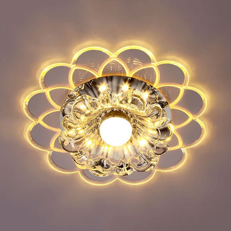 Clear Crystal Flower Flush Mount Lighting Fixture Simple LED Corridor Ceiling Flush in Warm/Multi Color Light Clearhalo 'Ceiling Lights' 'Close To Ceiling Lights' 'Close to ceiling' 'Flush mount' Lighting' 812220