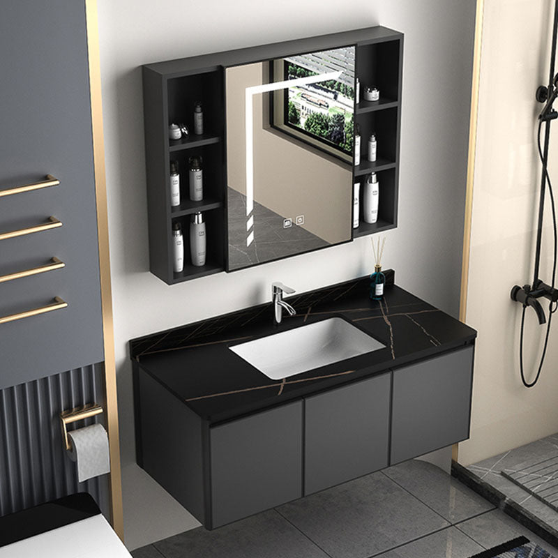 Aluminum Bathroom Vanity Set Doors Wall Mounted Doors Grey Single Sink with Mirror 39.5"L x 19"W x 18"H Smart Control Included Stone Clearhalo 'Bathroom Remodel & Bathroom Fixtures' 'Bathroom Vanities' 'bathroom_vanities' 'Home Improvement' 'home_improvement' 'home_improvement_bathroom_vanities' 8125933