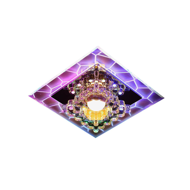 LED Ceiling Light Flush Mount Contemporary Corridor Flushmount with Flower Clear Crystal Shade, White/Multi Color Light Clearhalo 'Ceiling Lights' 'Close To Ceiling Lights' 'Close to ceiling' 'Flush mount' Lighting' 814017