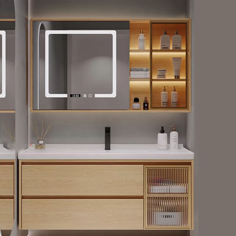 Wood Frame Bathroom Vanity Rectangular 2 Drawers Wall-Mounted Single Sink with Door Vanity & Faucet & Mirror Cabinet with Glass Door 47"L x 20"W x 20"H Clearhalo 'Bathroom Remodel & Bathroom Fixtures' 'Bathroom Vanities' 'bathroom_vanities' 'Home Improvement' 'home_improvement' 'home_improvement_bathroom_vanities' 8141834