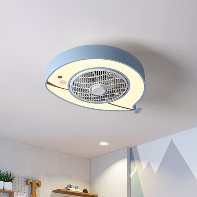 Metal Fat Fish Semi Flush Ceiling Fan Light Cartoon Pink/Blue 21.5 Inch Wide LED Semi Flushmount Lighting for Nursery Clearhalo 'Ceiling Fans with Lights' 'Ceiling Fans' 'Kids Ceiling Fans' 'Kids' Lighting' 814520