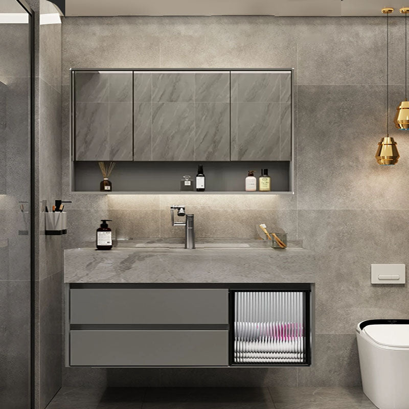 Grey Wall Mount Wood Bathroom Vanity Set with Mirror Included Clearhalo 'Bathroom Remodel & Bathroom Fixtures' 'Bathroom Vanities' 'bathroom_vanities' 'Home Improvement' 'home_improvement' 'home_improvement_bathroom_vanities' 8156459