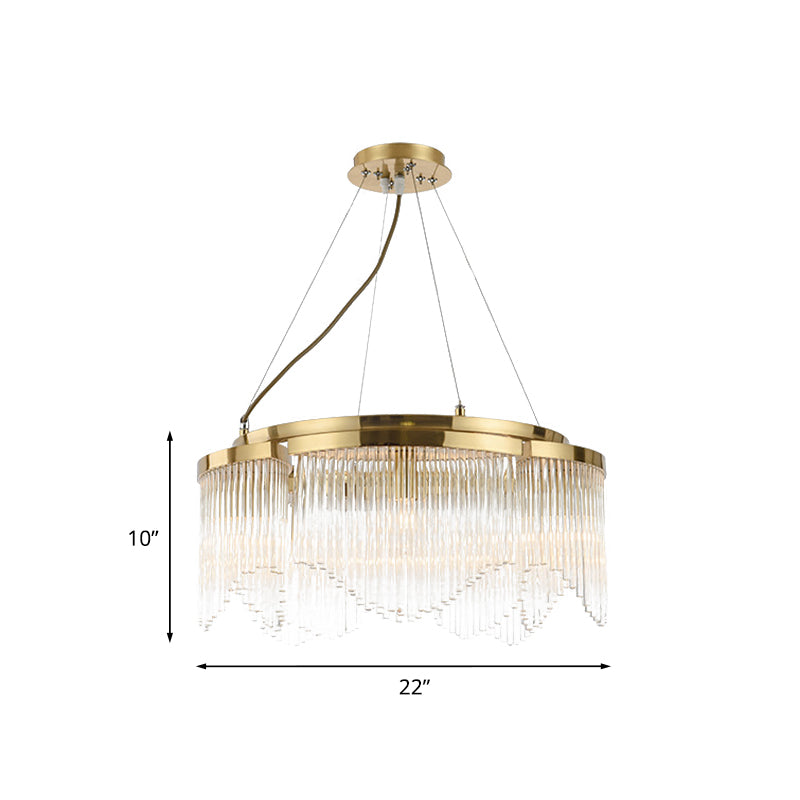 Luxury Round Chandelier Light Fixture 5-Bulb Crystal Rod Pendant Lamp in Gold for Restaurant Clearhalo 'Ceiling Lights' 'Chandeliers' 'Modern Chandeliers' 'Modern' Lighting' 817457