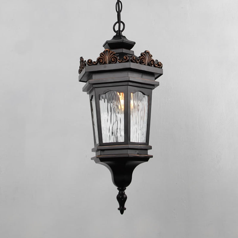 Water Glass Lantern Pendant Ceiling Light Classic 1 Head Corridor Down Lighting in Black Clearhalo 'Ceiling Lights' 'Glass shade' 'Glass' 'Pendant Lights' 'Pendants' Lighting' 817562