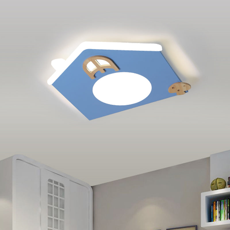 Acrylic House Thin Flush Mounted Light Cartoon Pink/Blue LED Ceiling Flushmount Lamp for Kids Room Clearhalo 'Ceiling Lights' 'Close To Ceiling Lights' 'Close to ceiling' 'Flush mount' Lighting' 818638