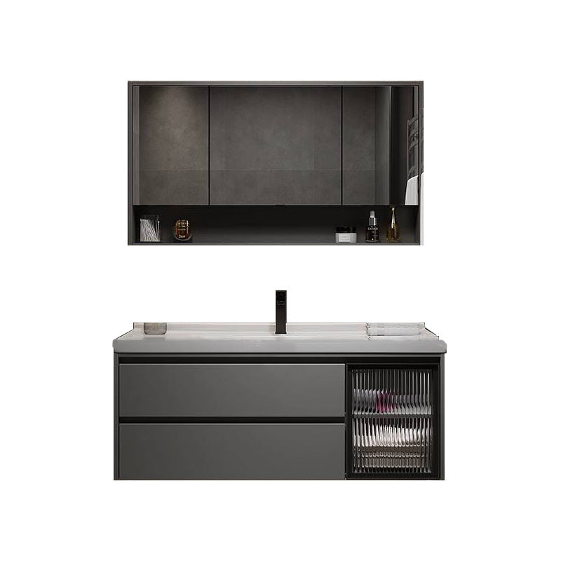 Modern Gray Wood Rectangular Wall Mount Open Console with Sink Set 48"L x 20"W x 20"H Clearhalo 'Bathroom Remodel & Bathroom Fixtures' 'Bathroom Vanities' 'bathroom_vanities' 'Home Improvement' 'home_improvement' 'home_improvement_bathroom_vanities' 8205944