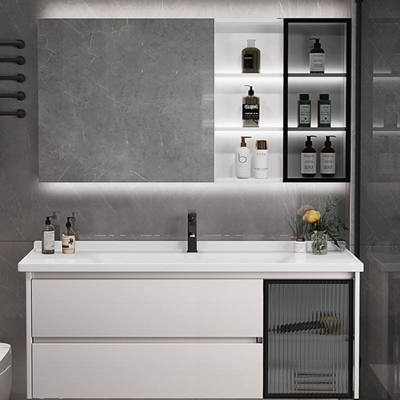 Fashionable Bathroom Sink Vanity Wall Mount Two Drawer Backsplash Included Vanity & Faucet & Mirror Cabinet 48"L x 19"W x 19"H Clearhalo 'Bathroom Remodel & Bathroom Fixtures' 'Bathroom Vanities' 'bathroom_vanities' 'Home Improvement' 'home_improvement' 'home_improvement_bathroom_vanities' 8223187