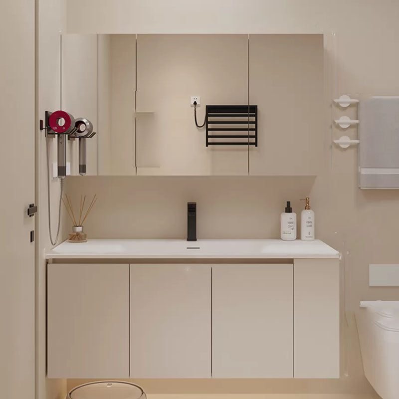 White Wood Wall Mounted Standard Modern Open Console with Sink Set Clearhalo 'Bathroom Remodel & Bathroom Fixtures' 'Bathroom Vanities' 'bathroom_vanities' 'Home Improvement' 'home_improvement' 'home_improvement_bathroom_vanities' 8262444